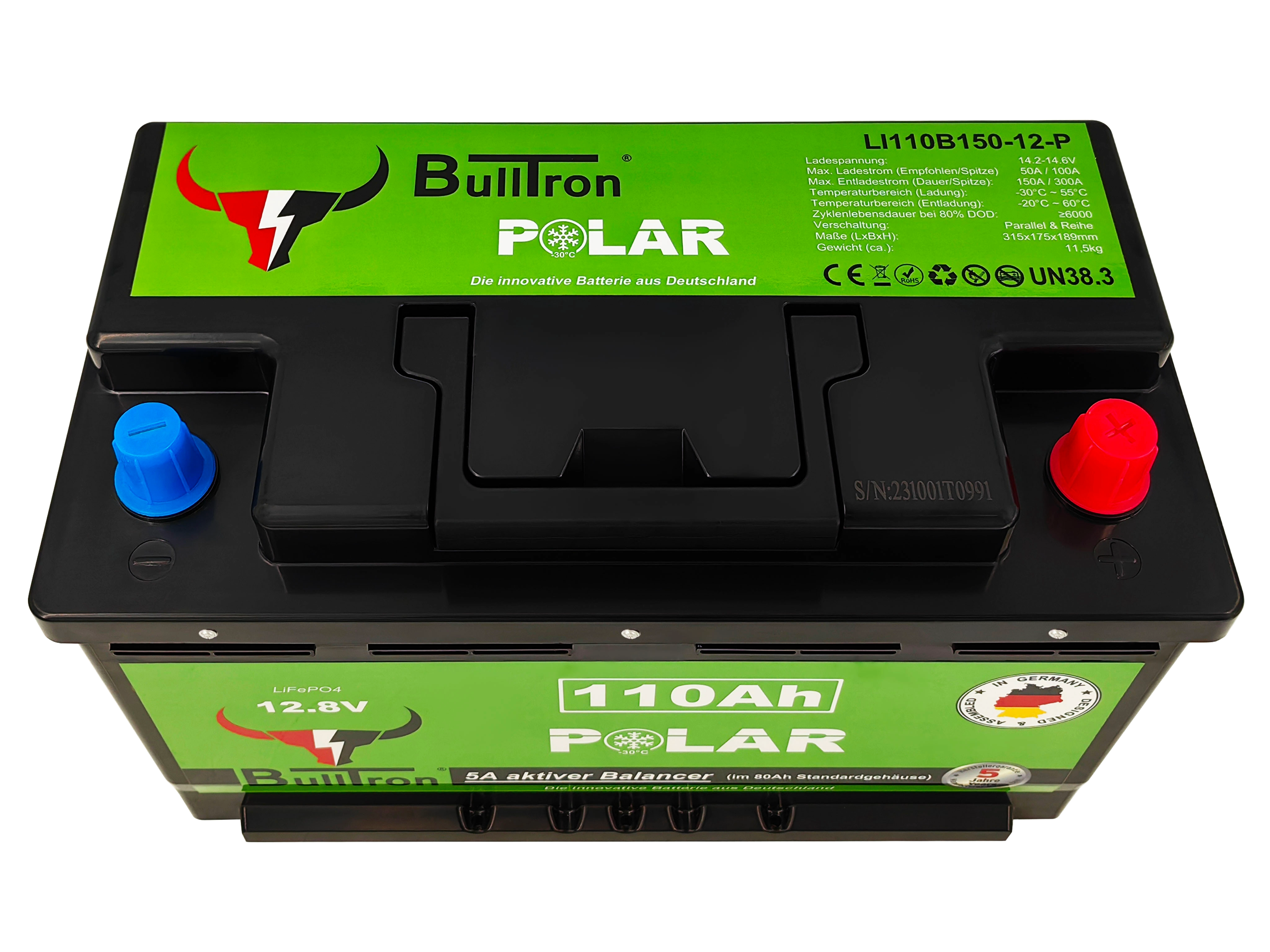 Bulltron 110Ah Polar inkl. Smart BMS mit 150A Dauerstrom, Bluetooth App und Heizung